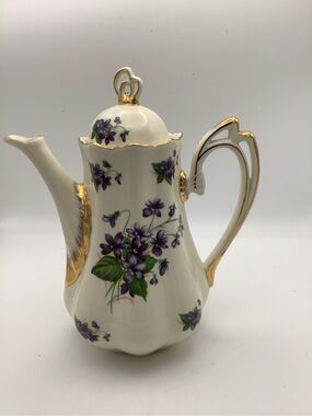 Elegant Burton & Burton Purple Violets Coffee Pot with Gold Trim